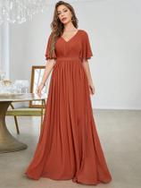 Vestido Mgiacy com decote em V e bainha de manga curta e chiffon