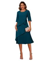 Vestido Miao Duo Comprimento do Chá Mother of the Bride Chiffon Teal 16W Vestido Miao Duo Comprimento do Chá Mother of the Bride Chiffon Teal 16W