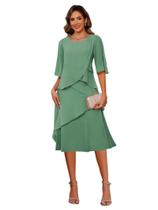 Vestido Miao Duo Elegant Flutter, comprimento de chá, chiffon, decote em V