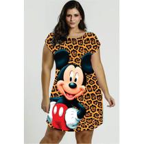 Vestido Mickey e Minie Plus Size Carinhas Preto