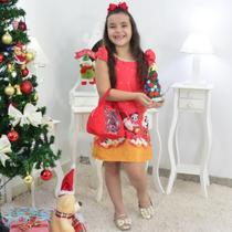 Vestido Mickey e Minnie no Natal Trapézio Com Bolsa