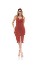 Vestido Mid Acinturada Alça Larga Premium Com Abertura Lateral Vestido Mid Acinturada Alça Larga Premium Com Abertura Lateral