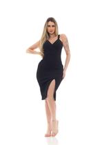 Vestido Mid Acinturada Alça Larga Premium Com Abertura Lateral