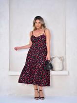 Vestido mid cereja. vestido cherry com botoes que abrem babado Vestido mid cereja. vestido cherry com botoes que abrem babado