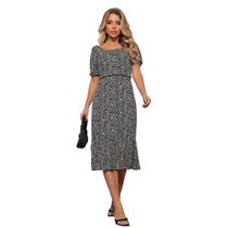 Vestido Mid Estampado Manga Curta Tendência Premium