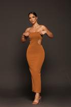 Vestido Midi Aberto na Cintura Canelado sem alça.