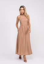 Vestido Midi Alfaiataria Bolsos Marrom Salvatore