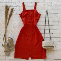 Vestido midi alfaiataria com botões e fenda