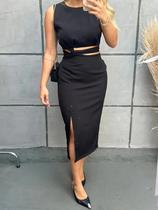 Vestido Midi alfaiataria com fenda frontal