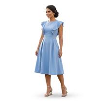Vestido Midi Alfaiataria Manga Babado Elegante Premium MARRI MARRI Vestido Midi Alfaiataria Manga Babado Elegante Premium MARRI MARRI