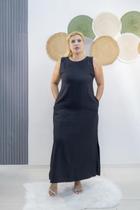 Vestido Midi Alfaiataria Marrant Regata com Fendas e Bolsos - Preto- Alice