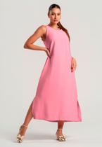 Vestido Midi Alfaiataria Marrant Regata Com Fendas e Bolsos Rosa Salvatore