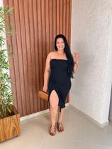 Vestido Midi Ana Ruga Com Bojo sem alça Fenda Frontal Cor:PretoTamanho:M