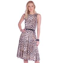 Vestido Midi Animal Print Onça FICALINDA Regata Decote Canoa