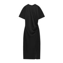 Vestido Midi Assimétrico Com Pregas Para Mulheres, Manga Curta, Casual, Semi-Formal Para Eventos
