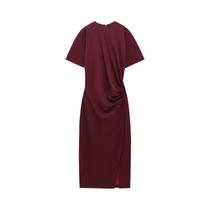 Vestido Midi Assimétrico Com Pregas Para Mulheres, Manga Curta, Casual, Semi-Formal Para Eventos
