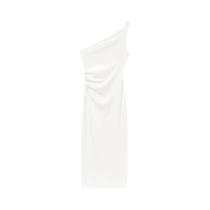 Vestido Midi Assimétrico Elegante Para Mulheres, Cor Sólida, Ombro Único, Verão, Praia, Chic Zevity