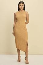 Vestido Midi Assimétrico em Malha Creponada - Miravest