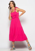 Vestido Midi Babado Com Alça Amarração Malha Rosa Salvatore Vestido Midi Babado Com Alça Amarração Malha Rosa Salvatore