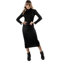 Vestido Midi Bella Fiore Manga Longa Canelado com Fenda Casual Vestido Midi Bella Fiore Manga Longa Canelado com Fenda Casual