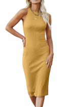 Vestido Midi Bodycon Feminino PRETTYGARDEN Amarelo Médio Vestido Midi Bodycon Feminino PRETTYGARDEN Amarelo Médio
