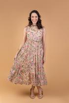 Vestido Midi Bordado Bege