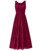 Vestido midi BTFBM feminino com ilhó de verão sem mangas vermelho escuro Vestido midi BTFBM feminino com ilhó de verão sem mangas vermelho escuro