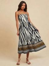 Vestido Midi Caimento Reto Tendência Animal Print Estiloso Acinturado Moda Casual Babado Festa Moderno Decote Alça Fina Ajustável