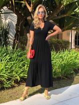 Vestido Midi Camadas Manga Curta Cinturado Plus Size Vestido Midi Camadas Manga Curta Cinturado Plus Size