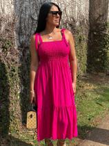 Vestido Midi Camadas Verão Manga Curta Plus Size .