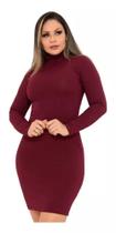 Vestido Midi Canelado Com Cacharrel Manga Longa Gola Alta Vestido Midi Canelado Com Cacharrel Manga Longa Gola Alta
