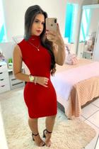 Vestido Midi Canelado com Gola Vermelho Vestido Midi Canelado com Gola Vermelho