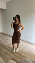 Vestido Midi Canelado Detalhe Decote V Tricot