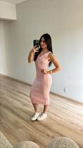 Vestido Midi Canelado Detalhe Decote V Tricot