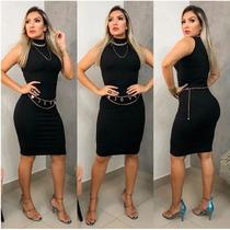 Vestido Midi Canelado Envangelico Gola Alta Sem Mangas