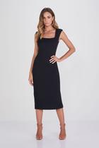 Vestido Midi Canelado Lado Avesso Preto Vestido Midi Canelado Lado Avesso Preto