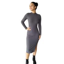 Vestido Midi Canelado Manga Longa Colcci