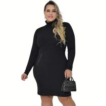 Vestido Midi Canelado Plus Size Curto com Gola Feminino