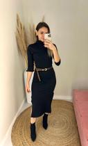Vestido midi canelado preto Vestido midi canelado preto