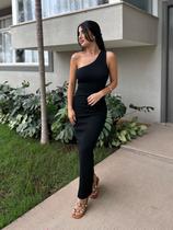 Vestido midi canelado romana preto
