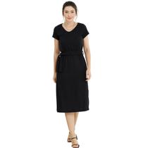 Vestido Midi Casual Ribana Anarruga Confort Com Cinto e Fendas Moda Primavera Verão Slim 73923A