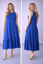 Vestido Midi Cavado Evase Com Barrado Franzido Estiloso Verão