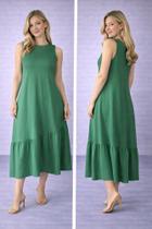 Vestido Midi Cavado Evase Com Barrado Franzido Estiloso Verão