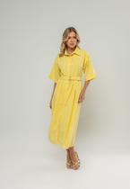 Vestido Midi Chemise Com Cinto Amarelo Salvatore
