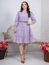 Vestido Midi Chemise com Manga Comprida de Festa Convidada Social