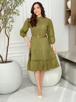 Vestido Midi Chemise com Manga Comprida de Festa Convidada Social