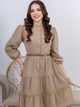 Vestido Midi Chemise com Manga Comprida de Festa Convidada Social