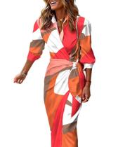 Vestido midi CHICME feminino de manga comprida com estampa floral multicolor-L