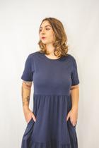 Vestido Midi Clássico Babado Azul Vestido Midi Clássico Babado Azul