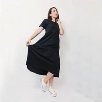 Vestido Midi Clássico Babado Preto Vestido Midi Clássico Babado Preto